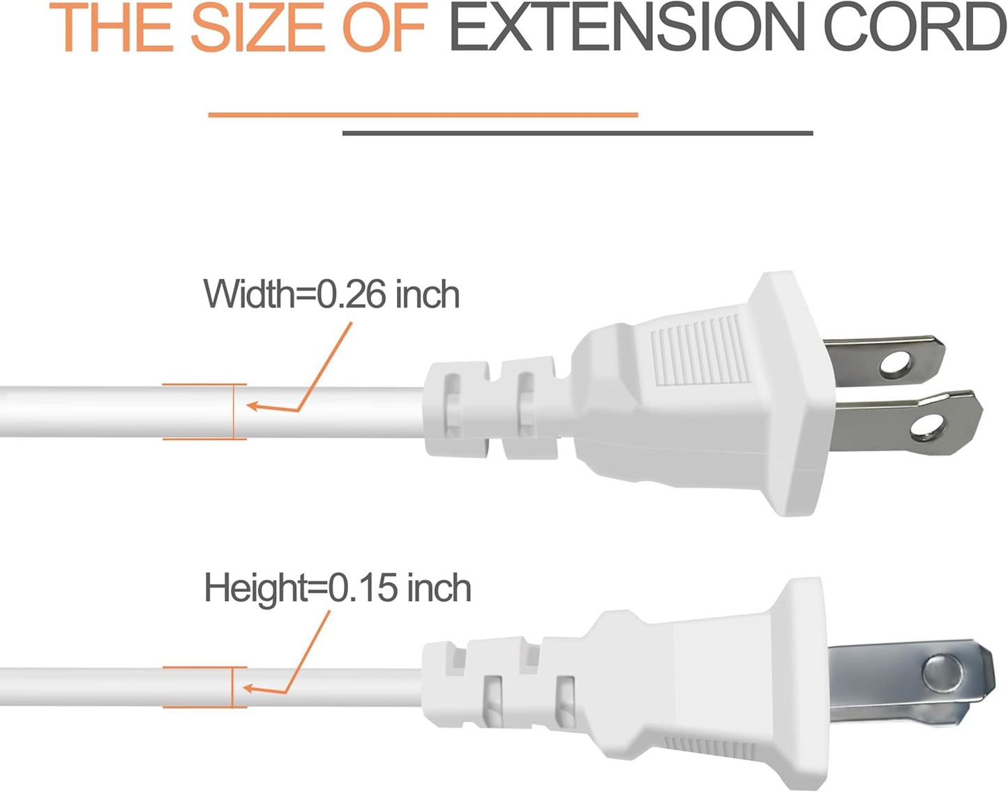 Extension Cord 10ft Flat Thin Flexible 2 Prong