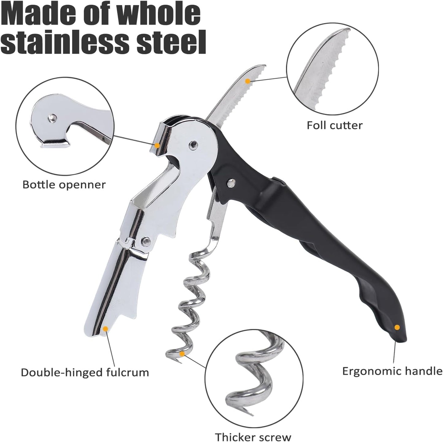 Corkscrew Wine Opener - Stainless Steel Fold Wine and Bottle opener with Serrated Foil Cutter