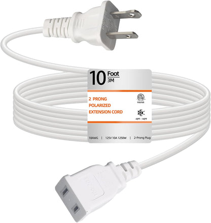 Extension Cord 10ft Flat Thin Flexible 2 Prong