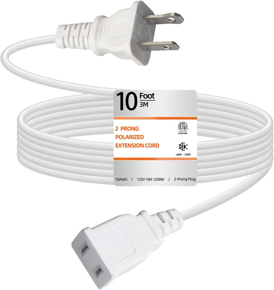 Extension Cord 10ft Flat Thin Flexible 2 Prong