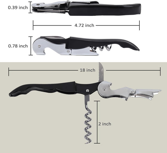 Corkscrew Wine Opener - Stainless Steel Fold Wine and Bottle opener with Serrated Foil Cutter