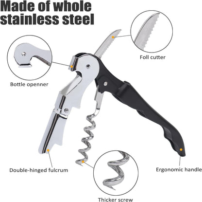 Corkscrew Wine Opener - Stainless Steel Fold Wine and Bottle opener with Serrated Foil Cutter