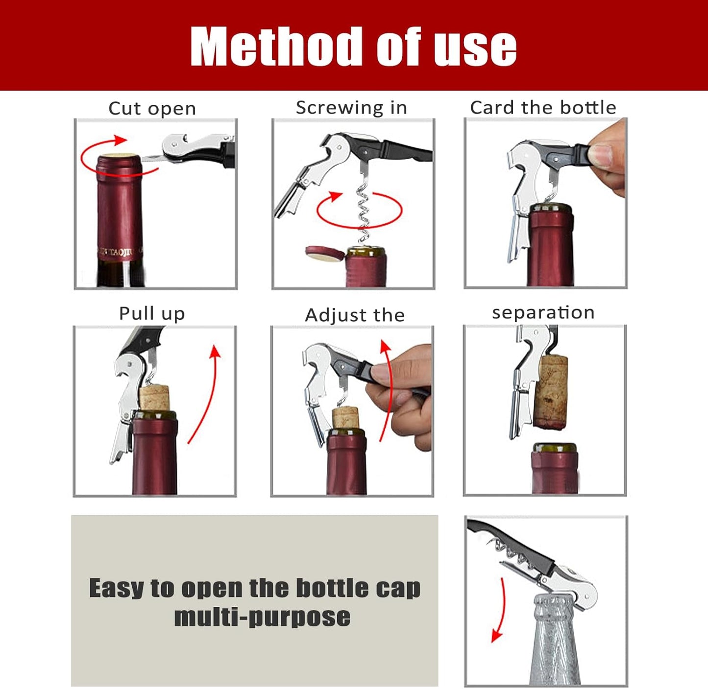 Corkscrew Wine Opener - Stainless Steel Fold Wine and Bottle opener with Serrated Foil Cutter