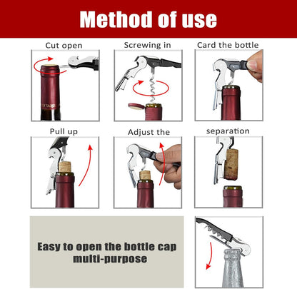 Corkscrew Wine Opener - Stainless Steel Fold Wine and Bottle opener with Serrated Foil Cutter
